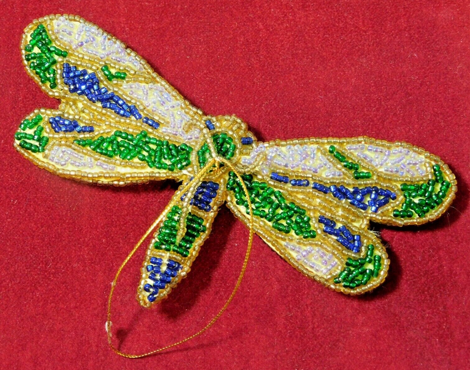 Huge Hand Made Dragon-fly Green Blue Yellow Embroidery Beads Ornaments Hook