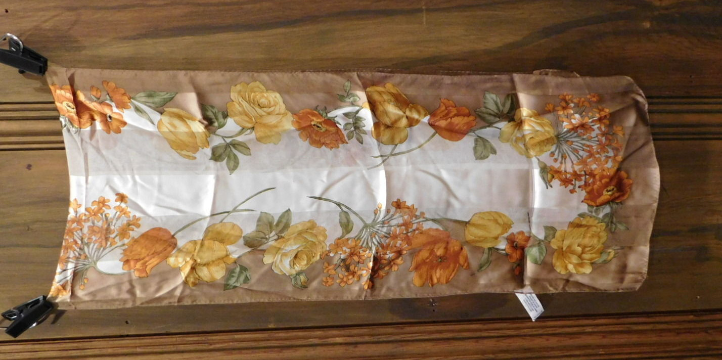 Accessory Street Sheer Opaque Beige Gold Autumn Fall colors Floral Oblong Scarf