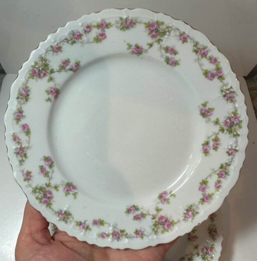 Vintage MZ Austria Moritz Zdekauer Salad Plate Pink Rose Flower Green Leaves