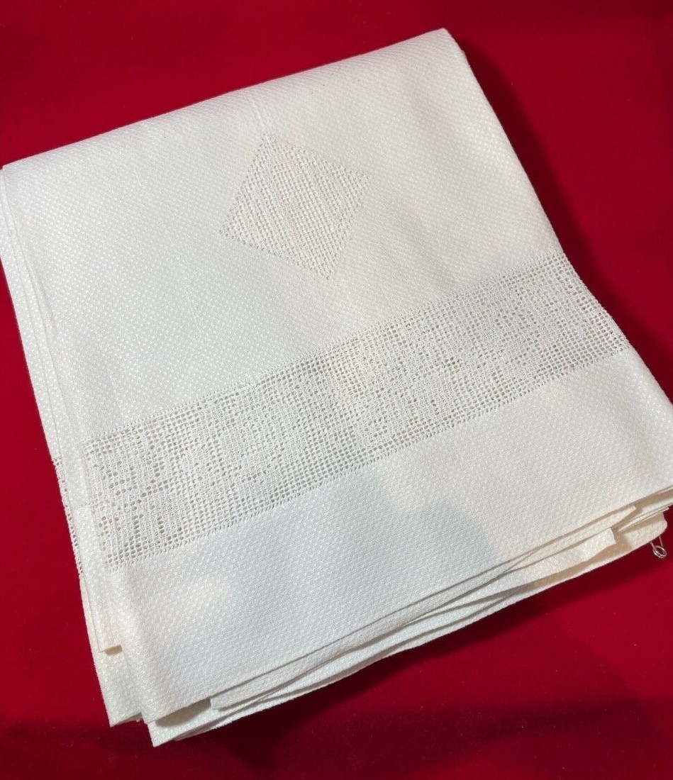 Vintage Huge White Cream Set of 4 Dish Towels Crochet 22.5" x 34"