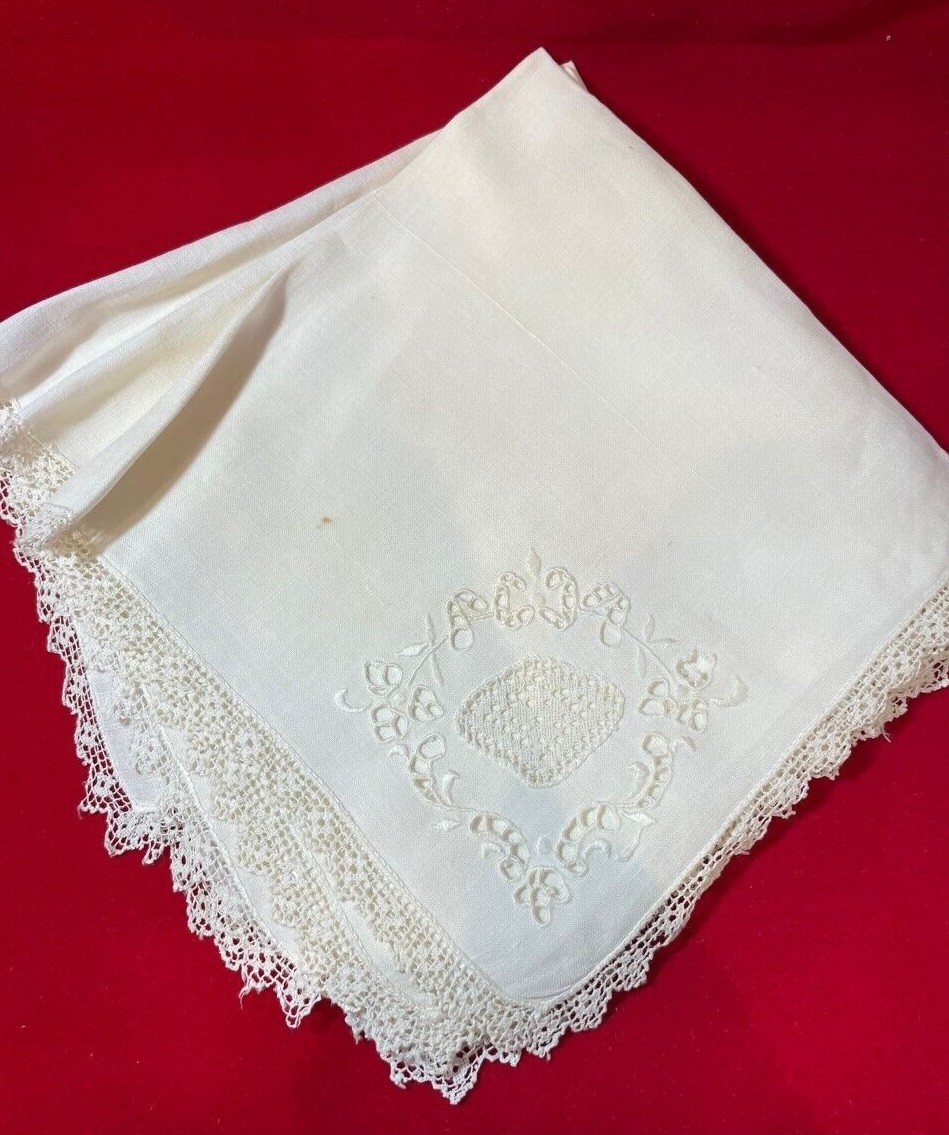 Vintage Set 5 Coasters Napkins Cream Flower Embroidery Crochet 14" x 14"