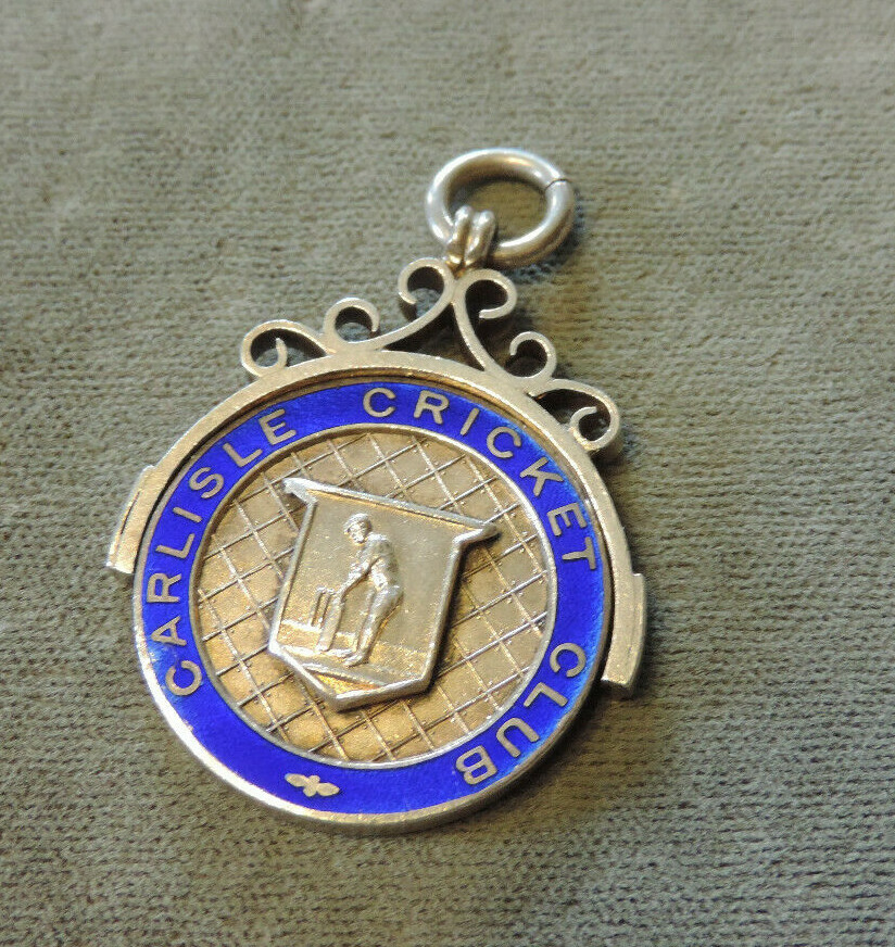 VTG 1936 UK Hallmarked Carlisle Cricket Club Sports Award Enamel Pendant 3m 10.6