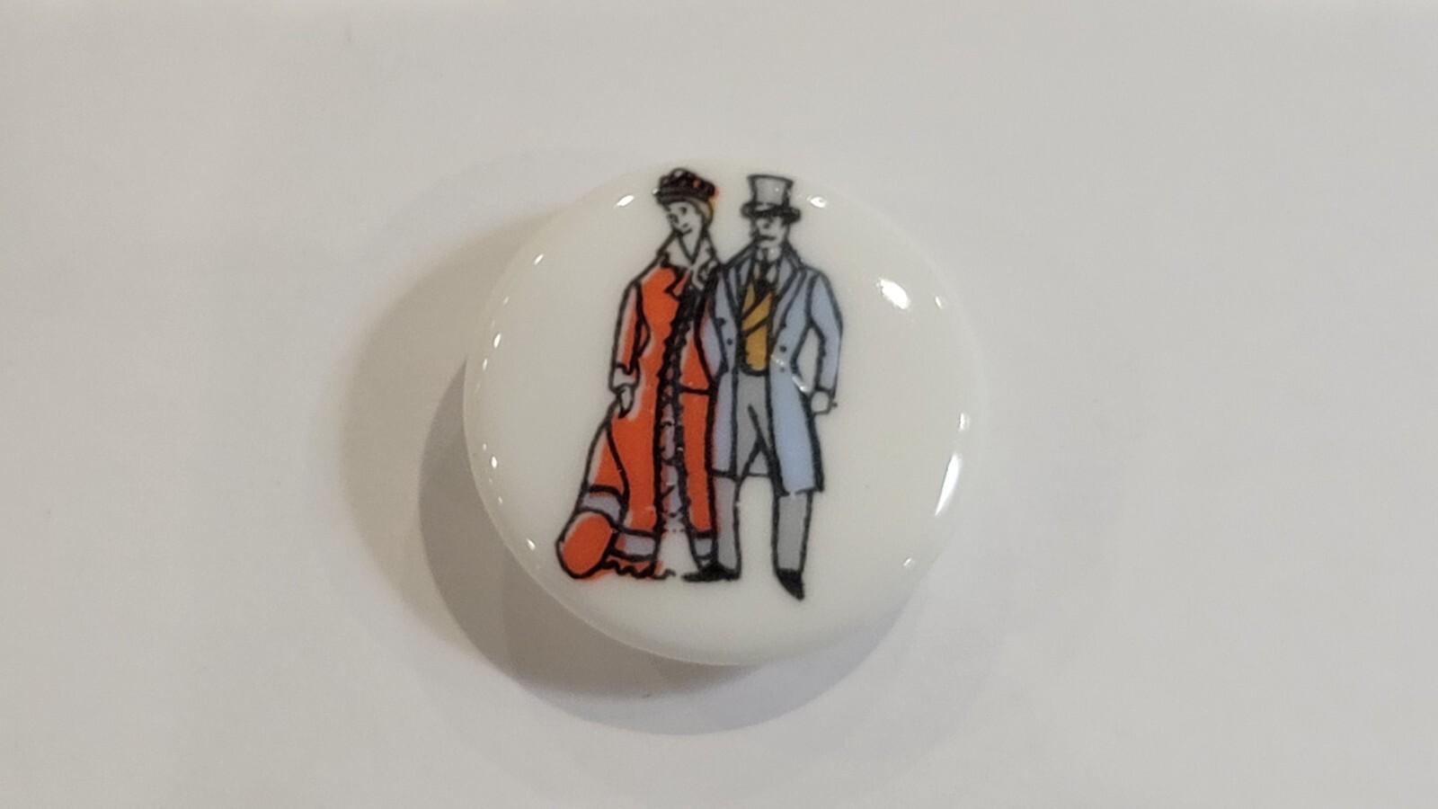 Birchroft China UK Victorian Couple White Porcelain 1" Shank Button Vintage