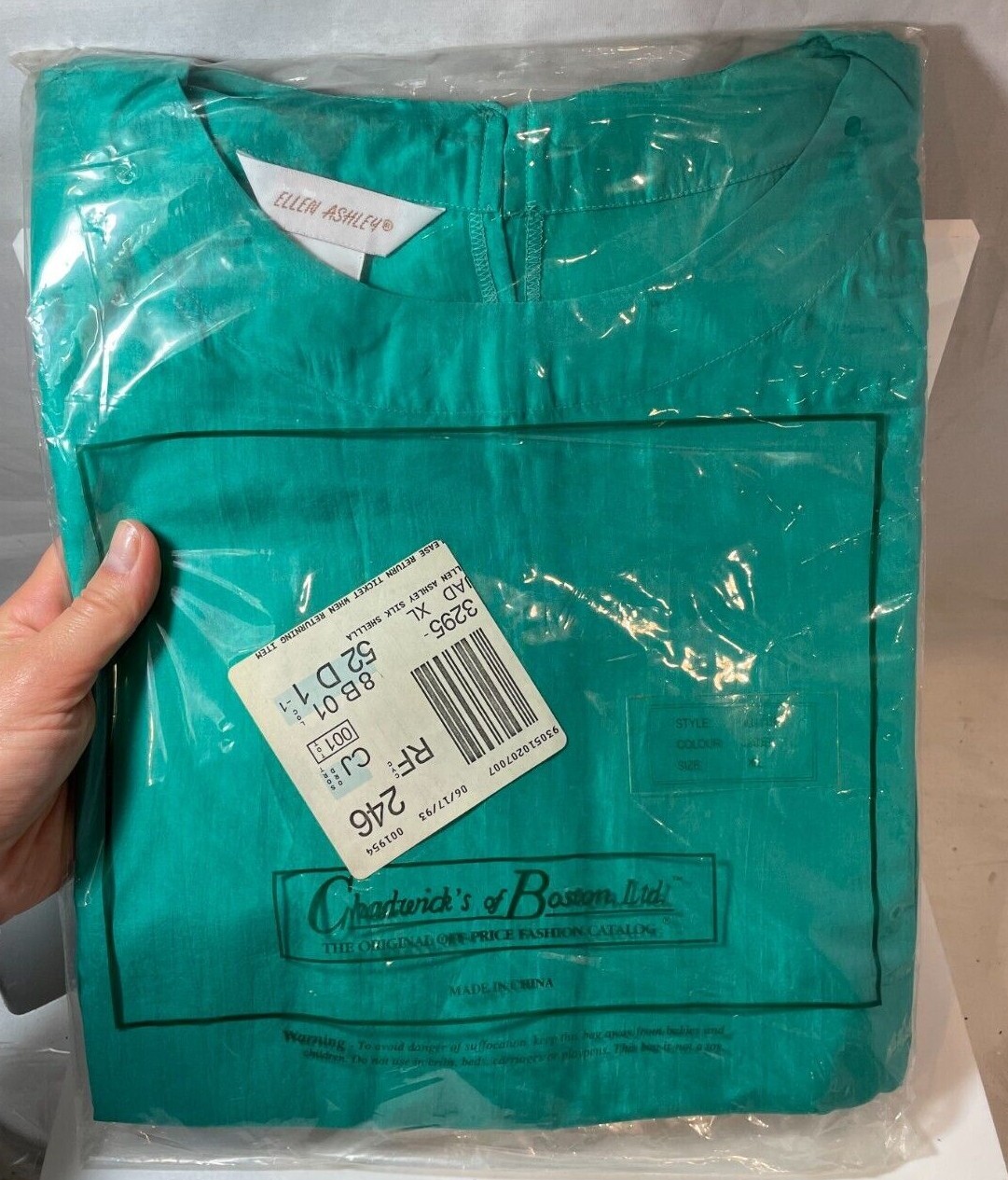NWT Vintage Chadwicks of Boston Womens Jade Color 100% Silk Adult Size XL Blouse