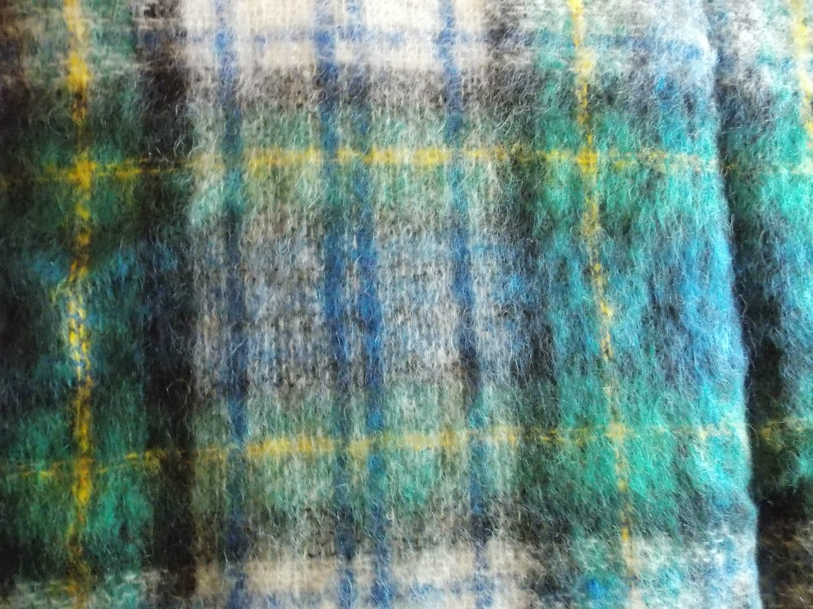 Rannoch Design Blue Green Black Hand Made Mohair Blanket Throw Scotland 62 x 50