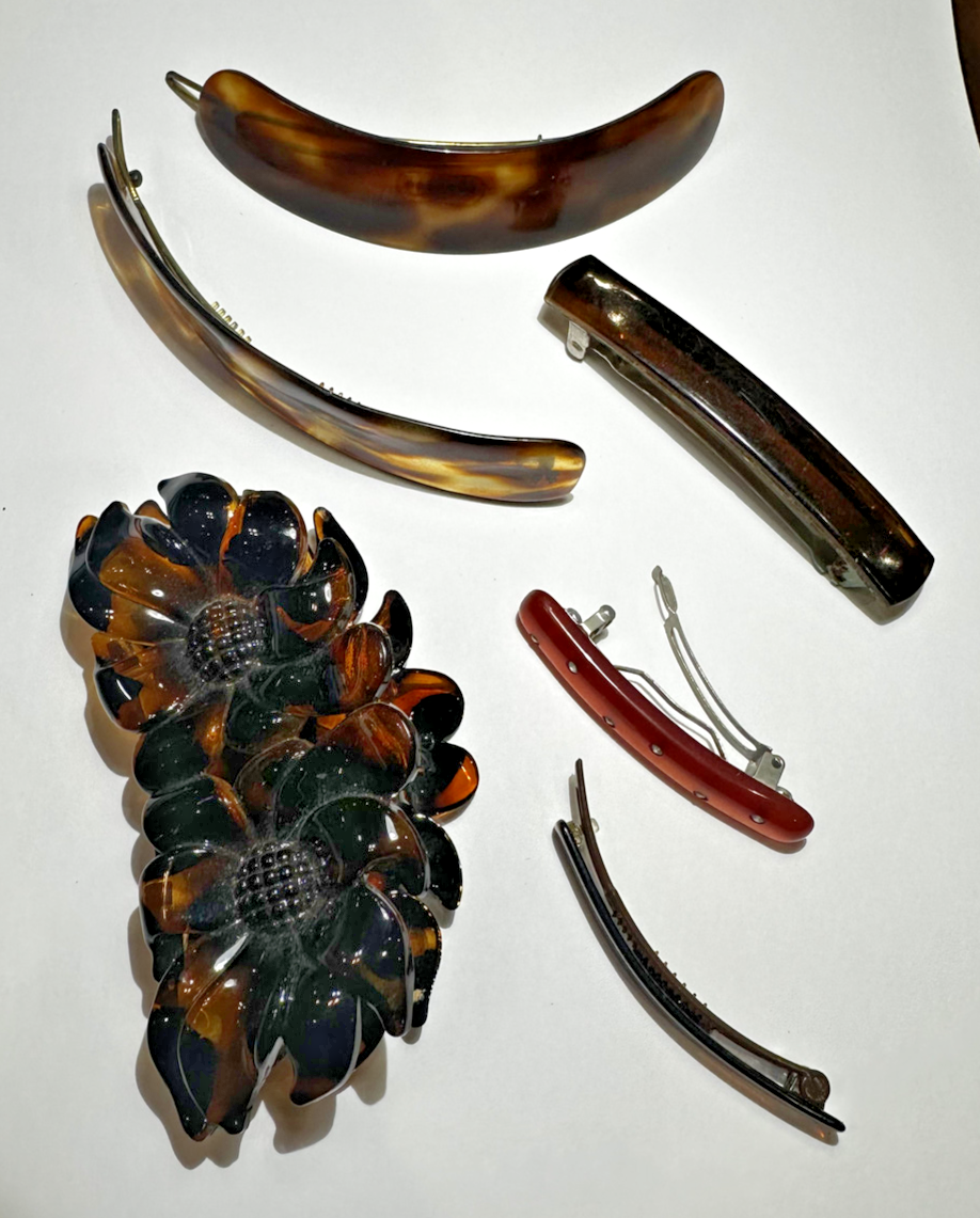 Lot Celluloid Plastic Tortoise Hair Hastener Rhinestones Accessories Vintage