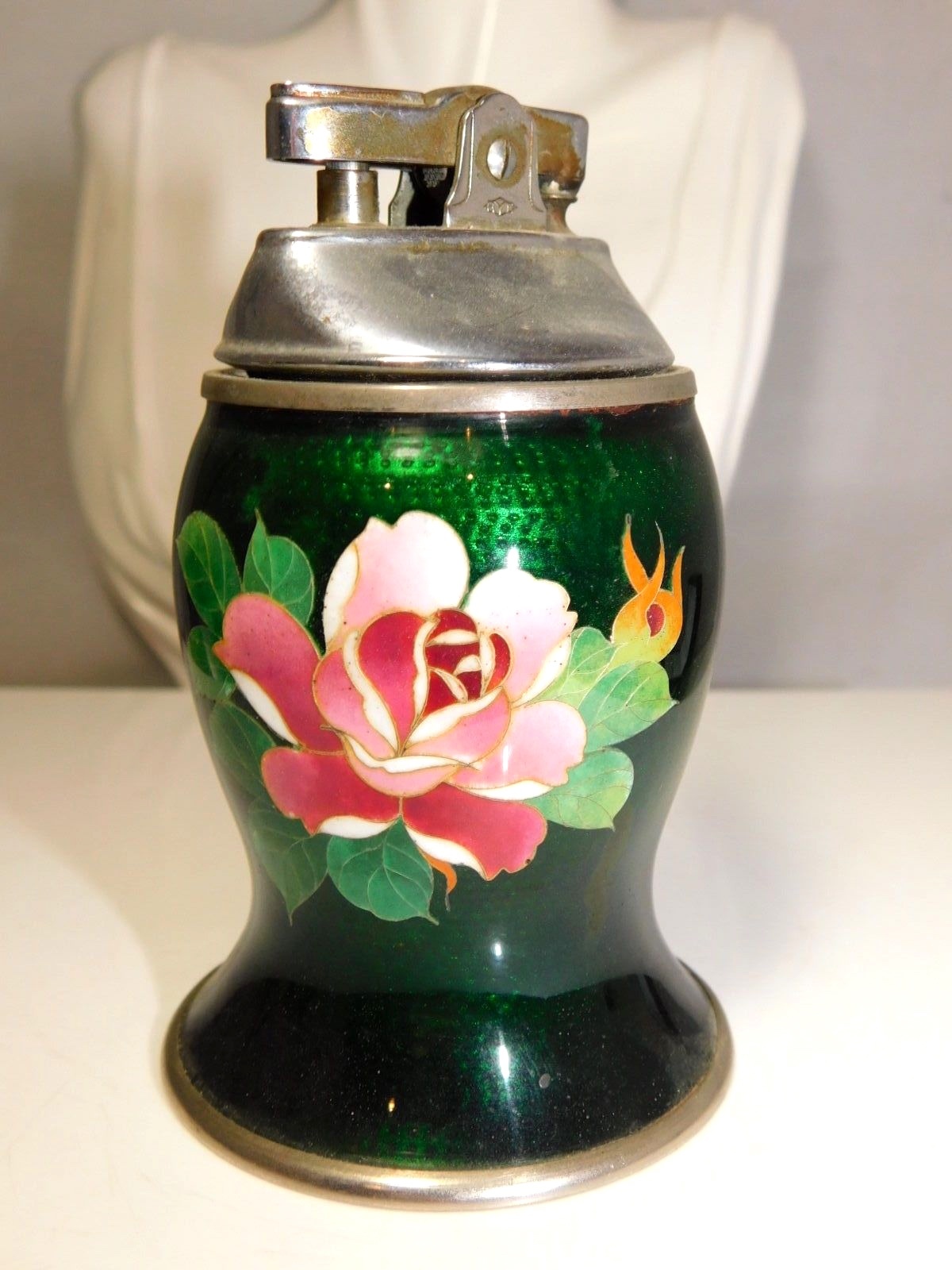 Enamel Cloisonne Prince Cigarette Lighter Pink Floral Design JAPAN