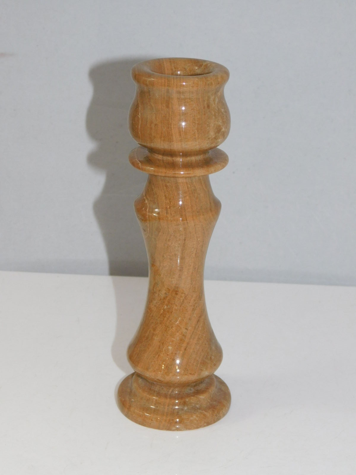 Ural Russian Brown Agate Carved Stone Candle Holder 438 grams 6-1/4" inch