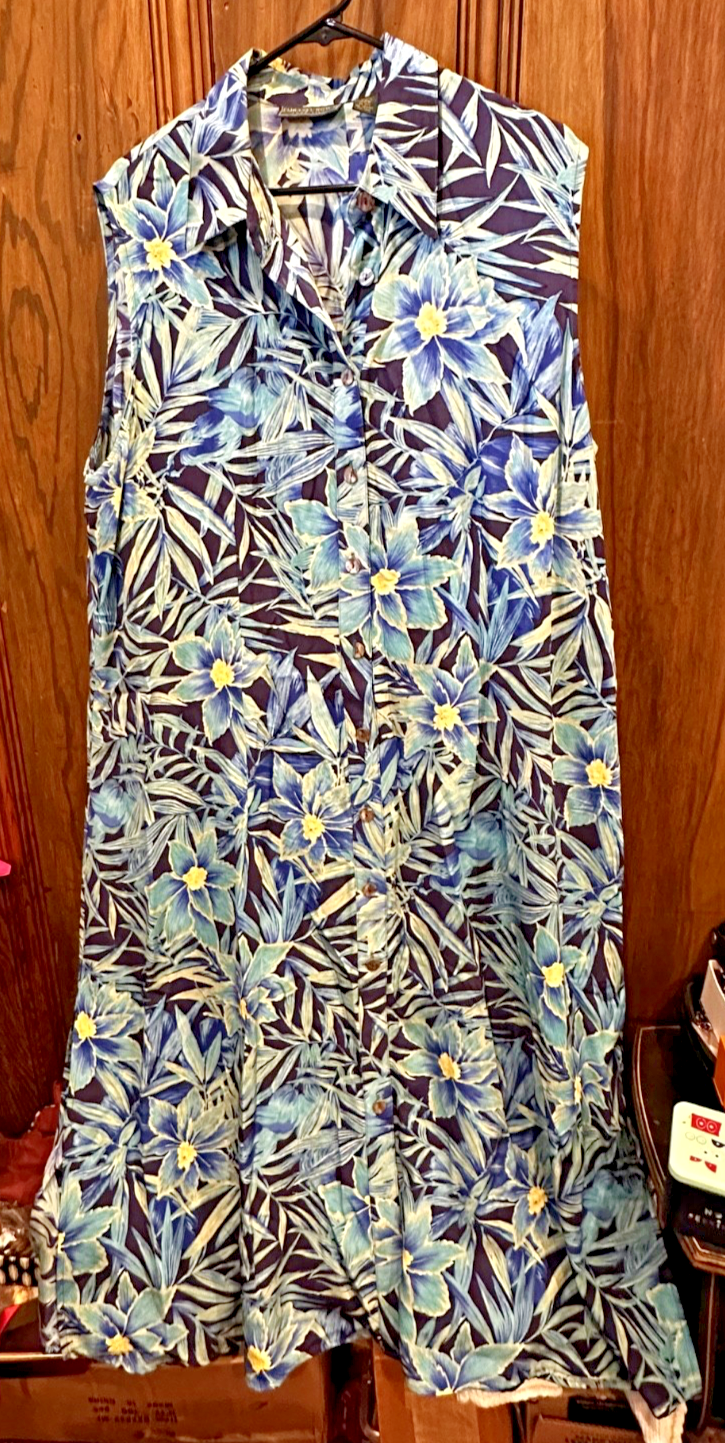 Womens Embassy Row II 100% Silk No Sleeve Blue Green Navy Dress MOP Bottom 22W