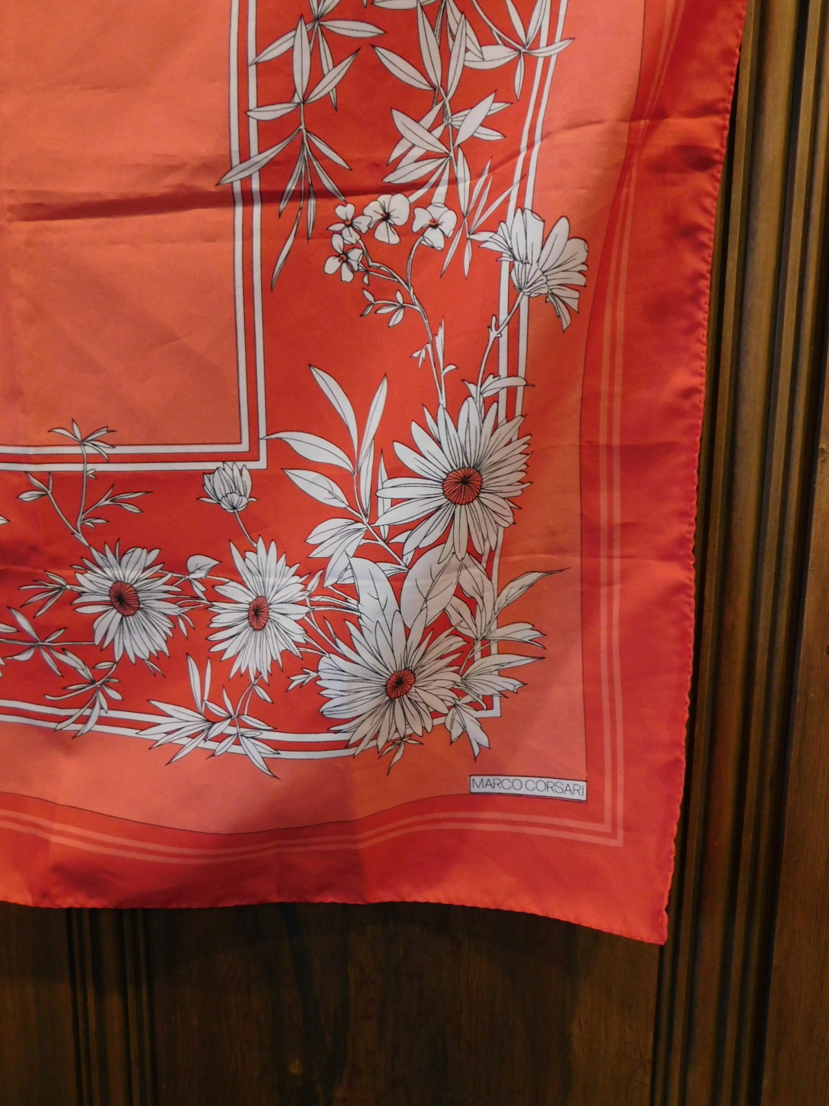 Marco Corsari Red White Tropical Flower Polyester 29" Square Scarf  Italy