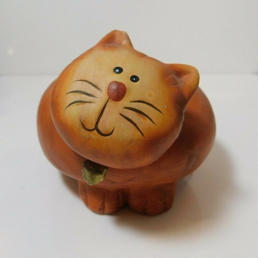 Cute Ceramic Clay Handmade Painted Art Light Brown Cat Bell Home Decoration