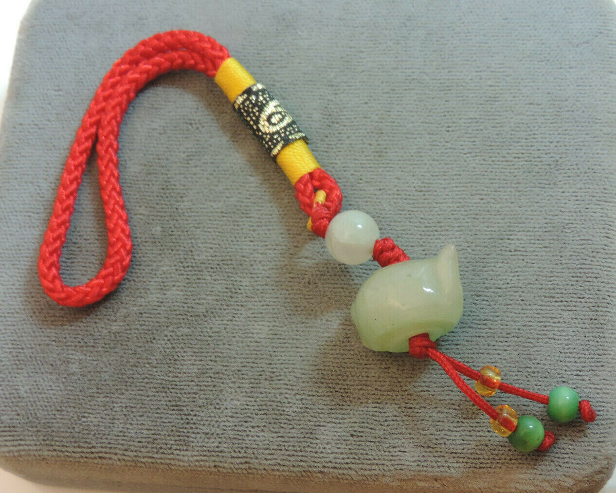 Green Jade Carved Chinese Tea Pot Phone Charm Talisman DC4