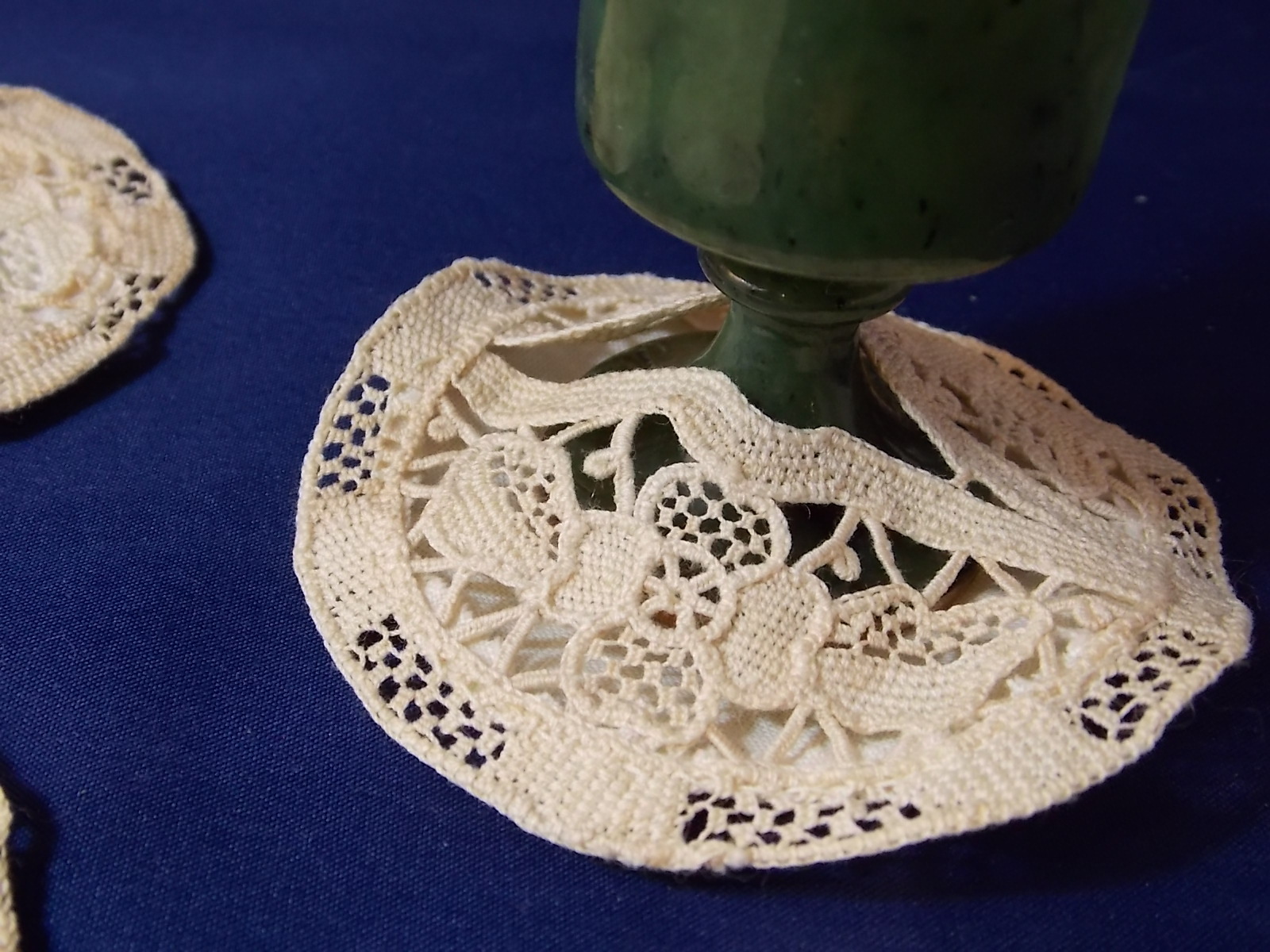 Vintage Crocheted Lace Stemware Cover Coaster Flower Linen Set of 3