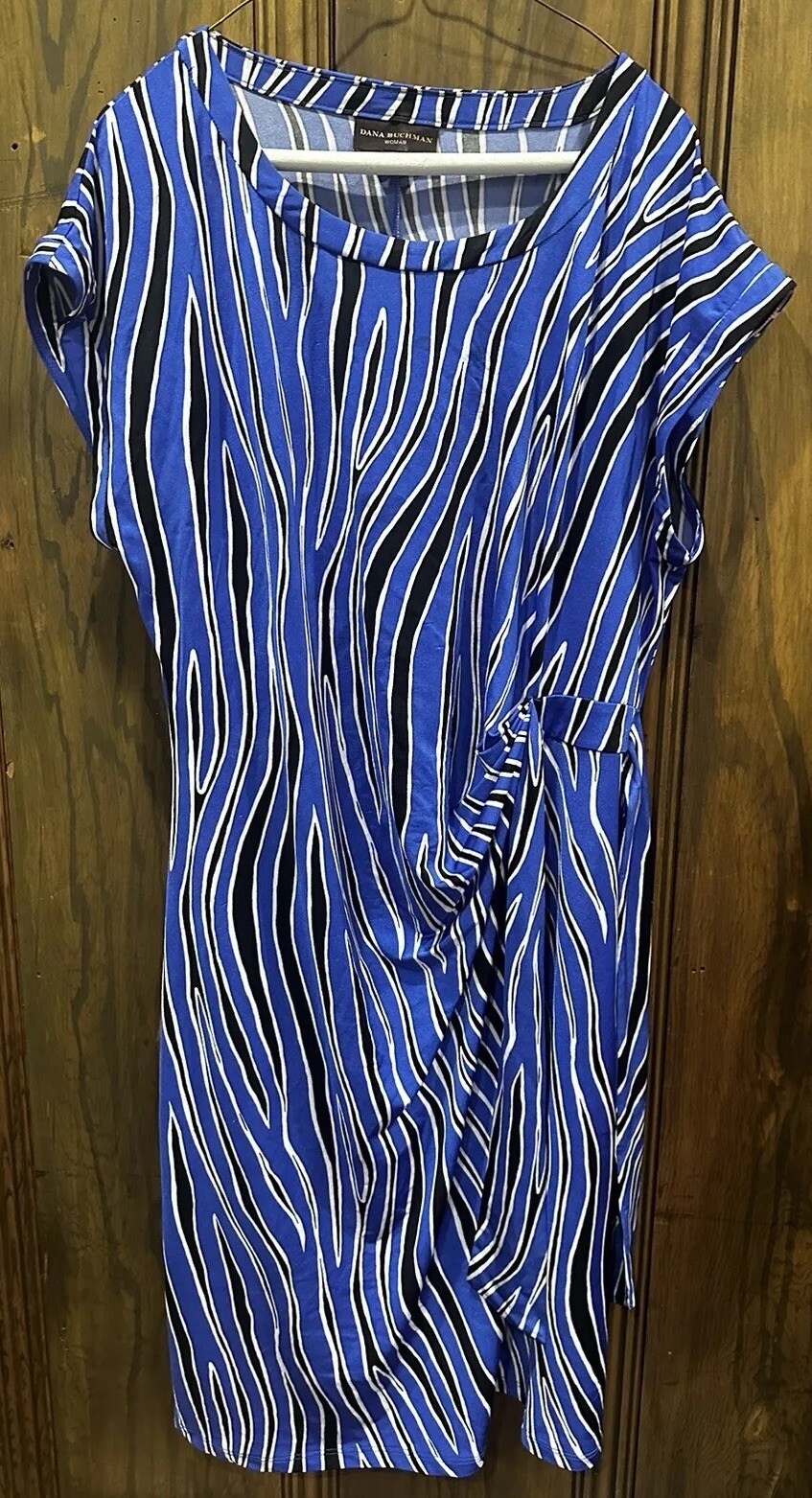 Womens Dana Bachman Blue White Black Striped Size 1X Midi Dress