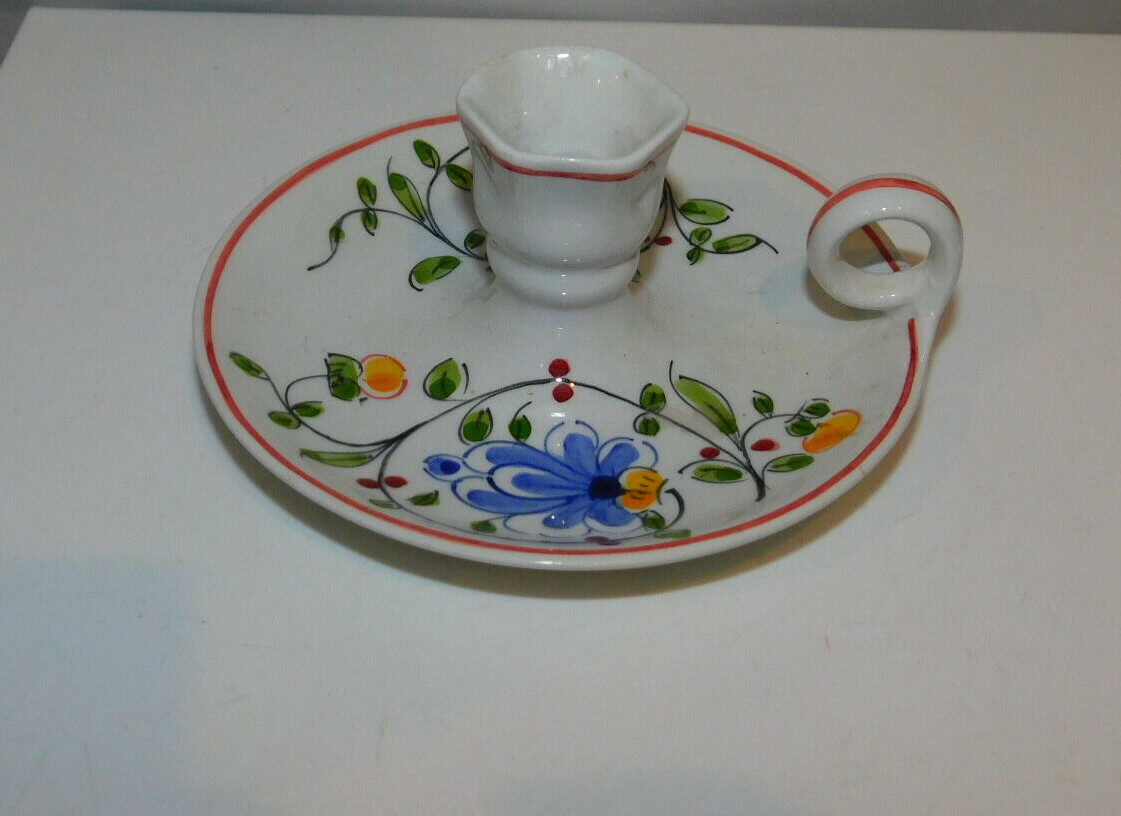 Vintage Anfora Handpainted Porcelain Thumb Candle Holder Flowers Portugal