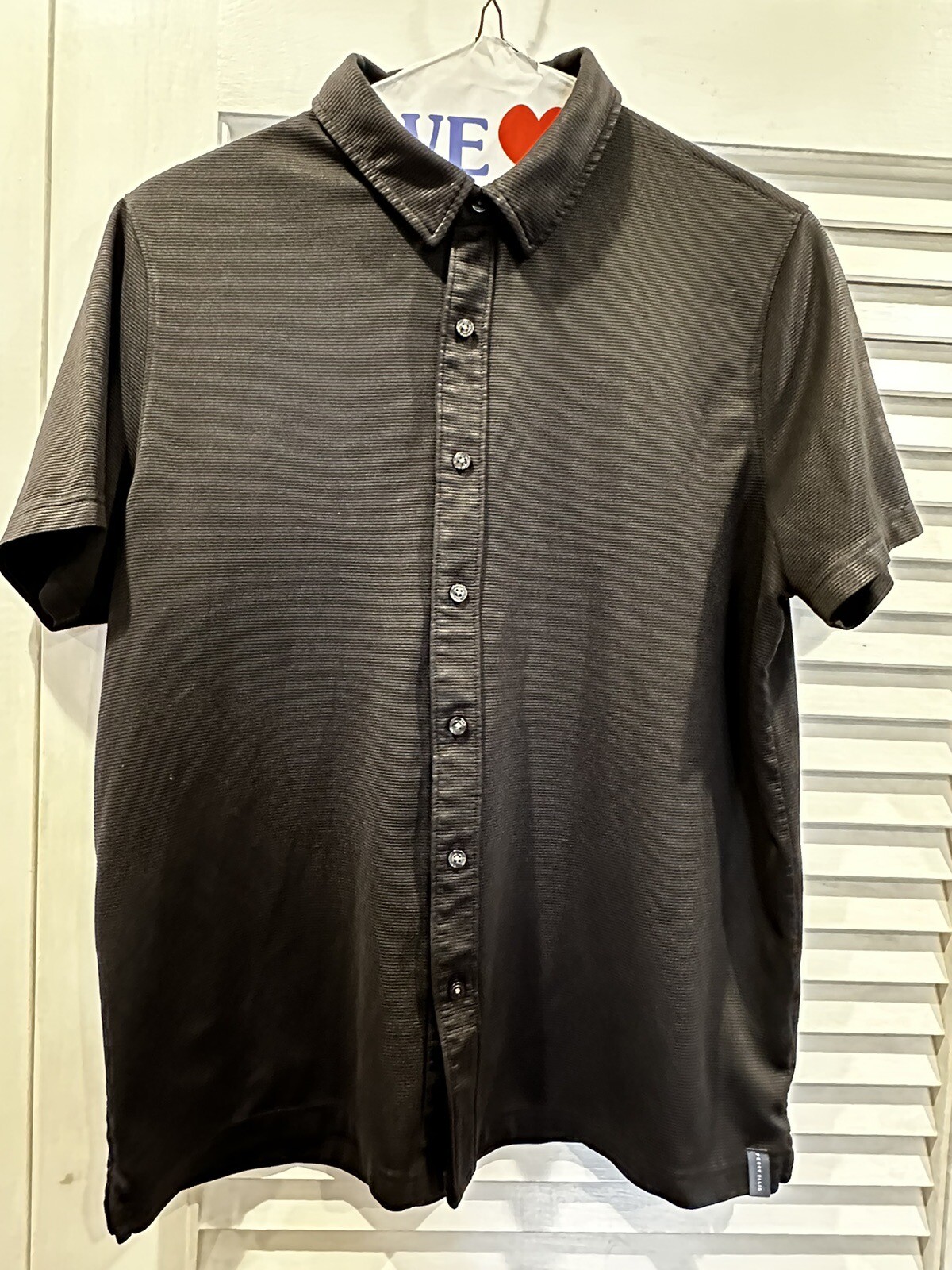Mens Perry Ellis Black Gray Shirt Short Sleeve Bottom Size L Breathable
